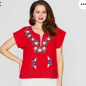 Mexican Artisenal Embroireded Red Top Handmade